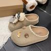Nuevos Zapatos Birkenstock Otoño e Invierno 2025 Lindo Oso de Dibujos Animados Cómodos Casuales Baotou Slip-On Medias Zapatillas para Mujer