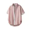 N-52Trw Tela Textura Seersucker Retro Camisa a Cuadros Estilo Universitario Manga Corta Top de Verano para Hombre y Mujer Ms99
