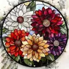Letrero redondo de hojalata con efecto vidriera vintage con sol, luna, flores, pájaros y paisaje, pintura decorativa patriótica en placa de aluminio y hojalata para comercio transfronterizo