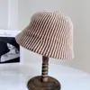 Sombrero de Cubo Rayado Texturizado de Alta Gama para Mujer, Sombrero de Pescador de Mezcla de Lana para Otoño e Invierno, Sombrero de Punto de Moda, Sombrero Cloche Versátil