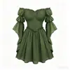 Novo vestido de corte medieval transfronteiriço para mulheres, vestido vintage, fantasia de vestido longo para performance de palco europeia e americana