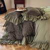Juego de cuatro piezas de algodón puro lavado de estilo retro pastoral coreano Algodón suave y agradable para la piel Funda de edredón Sábana Bajera Ropa de cama con volantes
