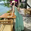 Vestido de tirantes verde con espalda descubierta y encaje estilo francés para mujer, estilo resort de verano en la playa, vestido largo sexy que ajusta la cintura