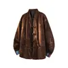 Estilo chinês bloco de cores estilo étnico botão de sapo padrão de dragão camisa de veludo cotelê solta casual tendência retrô jaqueta casaco masculino