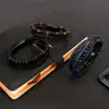 Pulseira Masculina de Pedra Olho de Tigre Natural Mais Vendida no Exterior Pulseira de Couro PU Multicamadas Retro Tecida à Mão com Contas em Estoque
