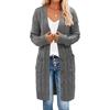 Exportación Transfronteriza Amazon Nuevo Suéter de Punto Largo Trenzado Otoño e Invierno Chaqueta Cardigan de Color Sólido con Bolsillo de Botón para Mujer