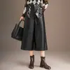 Pantalones de Pierna Ancha de Cuero Sintético para Mujer, Nuevo Estilo Primavera 2026, Cintura Alta, Adelgazantes, Casuales, Versátiles, Pierna Recta, Pantalones Cortos para Figuras Petites