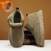 Botas de Neve Unissex com Couro e Pelo Integrados, Botas Chelsea de Cano Médio com Solado Grosso, Sapatos de Algodão de Inverno com Forro de Lã e Espessados Venda por Atacado