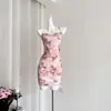 Borboleta Print Malha Wing Collar Sling vestido das mulheres Xia Chun Sexy Hot Girl Slim-fit Hip Saia Curta