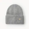 Gorro de Punto de Piel de Conejo de Alta Gama con Letra m Invierno Doble Puño Engrosado Color Sólido Gorro Cálido Gorro de Tejer Protección para Orejas Gorro para el Frío