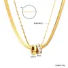 Colgante de Cadena con Hoja Doble Geométrica Europea y Americana Transfronterizo Moda Versátil Anillo Doble Hueco Cadena para Clavícula Collar de Acero Inoxidable para Mujer