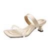 Sandalias de Verano 2025 para Mujer, Nuevo Estilo, Calzado Exterior de Piel Suave, Chanclas de Moda con Tacón de Aguja y Perlas, Sandalias de Tacón Alto