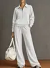 Nova Coleção Outono/Inverno 2026 Roupas Femininas Europeias e Americanas Transfronteiriças: Conjunto de Duas Peças para Mulheres: Moletom com Gola Dobrável e Meio Zíper e Calça Casual Larga Wide-Leg