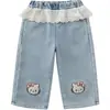 Ropa de Invierno para Niñas, Jeans con Empalme de Encaje, Pantalones Anchos para Niños con Forro de Felpa y Engrosados, Pantalones Largos para Bebé Niña, Modernos