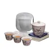 Juego de Té de Viaje Horno Ru, un Tetera Tres Tazas Bolsa Portátil, para Coche Exterior, Suministros Portátiles, Regalo Sencillo de Acompañamiento