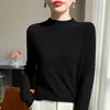Top de capa base delgado, top moldeador, suéter jacquard de textura de una línea sin costuras, cuello semi-alto para mujer, suave y cómodo para usar en capas
