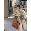 Trench coat cáqui para mulheres, comprimento médio, para figuras petite, novo modelo de outono 2026, estilo britânico, de alta qualidade, casaco popular estilo coreano