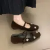 Sapatos Mary Jane de Flor de Strass da Moda para Mulheres Outono e Inverno Estilo Francês Lindo Sapato Único com Salto Interno Sapato de Pelo