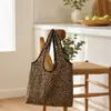 Bolsa de Compras Plegable con Estampado de Leopardo Personalizada, Nueva Bolsa Ecológica de Almacenamiento Transfronteriza, Bolsa Tote de Gran Capacidad para Supermercado