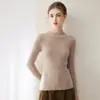 Camisa base de tricô Konsaini 100% caxemira pura feminina premium pronta para usar, canelada, corte justo, com gola semi-alta, top moderno