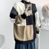 Suéter de punto con diseño de patchwork de marca moderna de talla grande para otoño e invierno, jersey casual retro de punto para personas altas y de complexión robusta