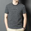 Verano Nueva Camiseta de Manga Corta a Rayas para Hombre Holgada Moda Casual Moderna Cuello Redondo Camiseta de Media Manga para Hombres de Mediana Edad y Jóvenes