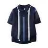 Camiseta Informal de Manga Corta con Rayas y Bloques de Color Estilo Coreano para Hombre, Nueva Marca de Moda de Verano, Camisa Polo de Punto de Moda Personalizada
