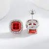 Venta en vivo flash color transparente tesoro flor de hielo tallado bolsa cuadrada princesa aretes moda transfronteriza europea y americana aretes de diamante de alto carbono
