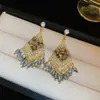 Pendientes de gota con incrustaciones de diamantes transfronterizos europeos y americanos, pendientes de lujo de alta gama, accesorios para orejas de moda de nicho, venta al por mayor desde fabricante de Yiwu