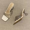 ¡Tan blanco! Tacón Copa de Vino plateado Hermosos Tacones Altos de Pedrería Sandalias Transparentes de Punta Cuadrada y Punta Descubierta para Mujer Sandalias para Exterior