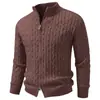 Cardigan suéter de malha torcida novo para outono e inverno, com gola alta e zíper duplo, estilo solto e moderno para jovens homens