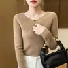 Suéter de punto listo para usar de primera línea para mujer, nuevo estilo otoño e invierno, ajuste ceñido, cuello bajo redondo, capa base para mujer, venta al por mayor