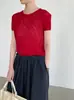 Taochuan Verano Delgado Cuello en U Adelgazante Espalda Descubierta Manga Corta Versátil para Mujer Tejido Delgado Adelgazante Top Yl908