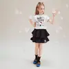Conjunto de Camiseta de Manga Corta con Estampado de Dibujos Animados para Niñas, Conjunto de Dos Piezas de Falda de Verano Dulce y Fresco Estilo Coreano para Niños Mayores