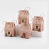 En Stock Navidad Casa Pequeña Caja de Dulces Papel Kraft Caja de Regalo Transfronteriza Copo de Nieve Árbol Cuerda de Yute Caja de Papel Souvenir Venta al por Mayor
