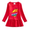 2023 Estilo Coreano Desenho Animado Primavera e Outono Novas Roupas Infantis Meninas Gola Redonda Vestido de Algodão Plissado Elegante Vestido de Bebê