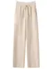Pantalones Casuales de Lana de Punto Cálidos para Otoño/Invierno, Pierna Ancha, Ajustados, Versátiles, Color Sólido, con Cordón en la Costura Central, Cachemira