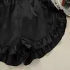Pijama de Seda Artificial para Mujer de Principios de Otoño Europeo y Americano, Camisón de Manga Larga, Top de Tubo, Pantalones Cortos con Volantes, Conjunto de Tres Piezas, Ropa de Casa Transfronteriza