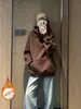 Sudadera con Capucha Suelta para Mujer Primavera Otoño Estilo Coreano Pulóver Chaqueta con Forro de Terciopelo Adelgazante Versátil Sensación Relajada Perezoso Color Sólido Top