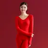 Ropa interior térmica roja para mujer 2026 Año del Caballo, Conjunto térmico de algodón con calefacción, manga larga, superior e inferior