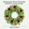 1 guirlanda de flores artificiais rústica com rosas vermelhas e gipsofila, adequada para guirlandas de flores de porta de fazenda na primavera e no verão, decorações de flores para varanda frontal externa, guirlandas de flores verdes realistas para casas, quartos, cozinhas e salas de estar