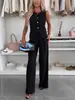 Ropa Femenina Transfronteriza 2025 Nuevo Elegante Traje de Pantalón y Chaleco con Botones Decorados para Commuter con Cuello en V