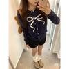 Cardigan Tricot Jacquard Estilo Coreano Petite Curto com Laço para Mulheres Outono Inicial Novo Estilo College Versátil Jaqueta Suéter
