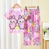 Pijama de verão para meninos e crianças, fino, manga curta, calça, conjunto de desenho animado, roupas de casa para crianças maiores, meninos e meninas, atacado transfronteiriço