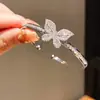 Pulseira Aberta Exquisita de Folha de Cristal Coreana Casual Simples Moda Versátil Design de Nicho Joia de Mão para Mulheres
