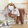 Set de Pechera Deportiva para Niños 2025 Nuevo Estilo Coreano Bebé Niño Manga Larga Bolso de Hombro Rlpneon Traje de Tres Piezas de Moda