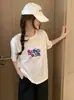 Envío Directo desde el Mercado de las Trece Líneas: Camiseta de Algodón Copo de Nieve, Envío Directo de Una Pieza, Cuello Redondo, Adelgazante, Versátil, Manga Corta, Verano, Fábrica de Origen