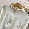 Camiseta de Manga Larga con Media Cremallera Ajustada Elástica que Favorece la Figura Top para Yoga y Entrenamiento Capa Base para Mujer 14038