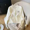 Cardigan de Punto Elegante Dulce Estilo Francés con Encaje Lentejuelas Lazo Suéter Suave Cera Nuevo para Mujer Otoño Invierno