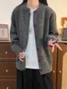 Suéter cárdigan de punto en capas gris oscuro estilo old money para hombres y mujeres, chaqueta de punto casual de otoño cleanfit